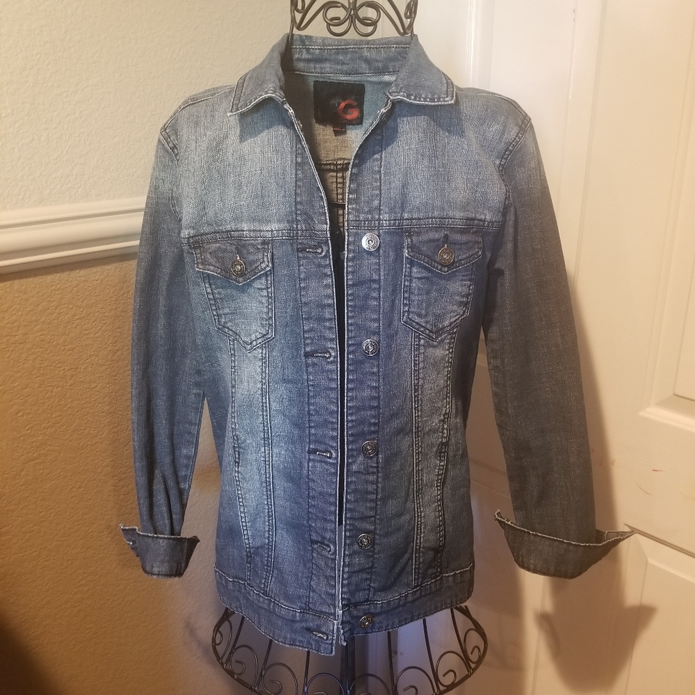 G by Guess Harper Dark Wash Denim Jean Jacket Size Small - Picture 2 of 8